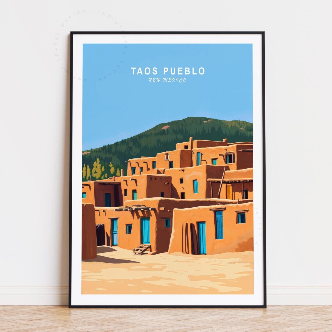 Taos Pueblo New Mexico Adobe Village Desert Landscape Travel Poster