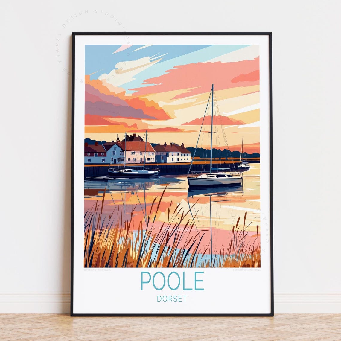 Poole Dorset Harbour Sunset Sailing Boats Coastal Travel Poster