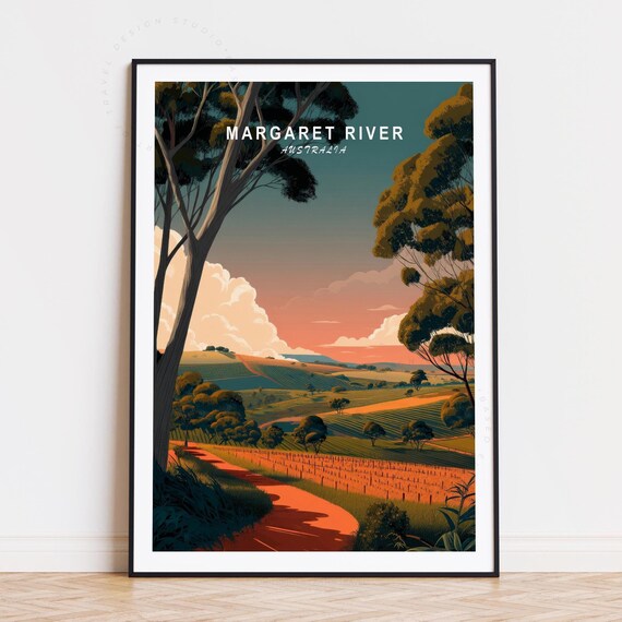 Margaret River Australia Vineyard Rolling Hills Sunset Travel Poster