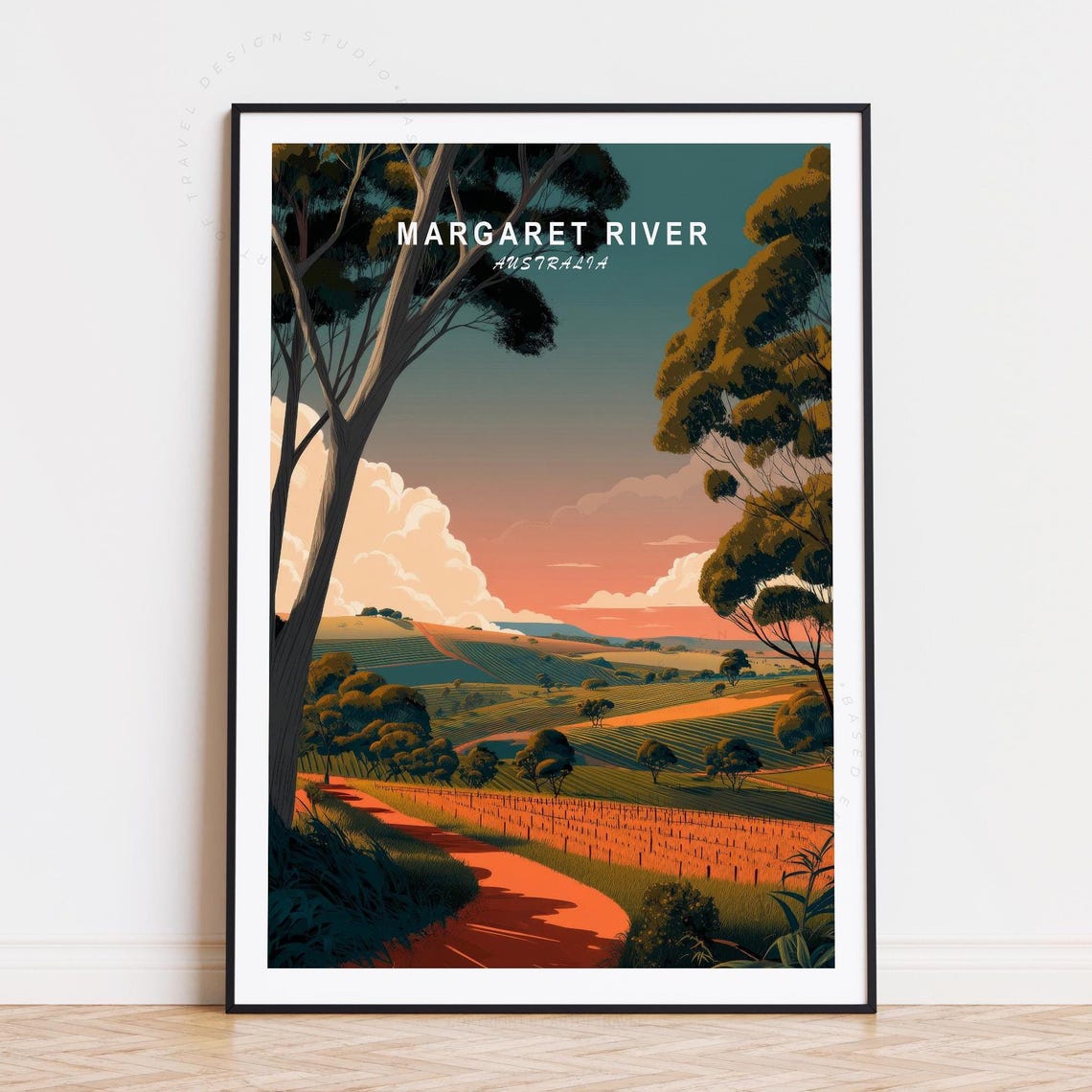 Margaret River Australia Vineyard Rolling Hills Sunset Travel Poster