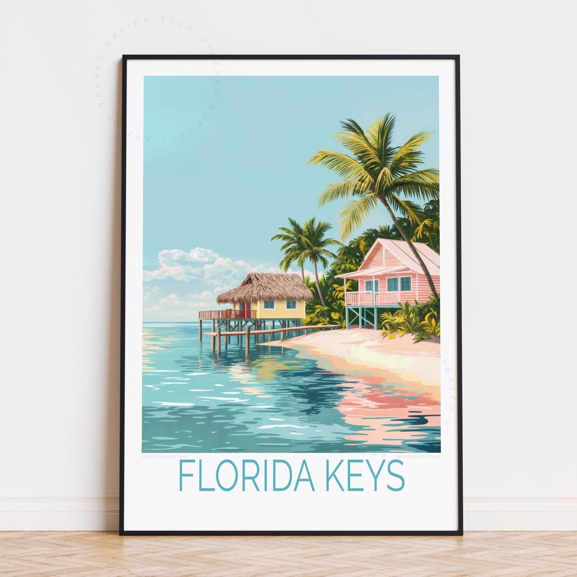 Florida Keys Thatched Stilt Hut Turquoise Water Beach Cottage Poster