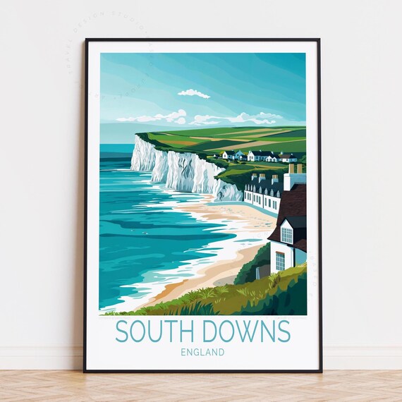 South Downs England Summer Valley Trail Meadows Travel Poster