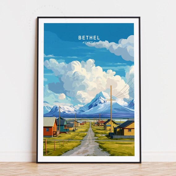 Bethel Alaska Colorful Village Houses Mountain Skyline Poster