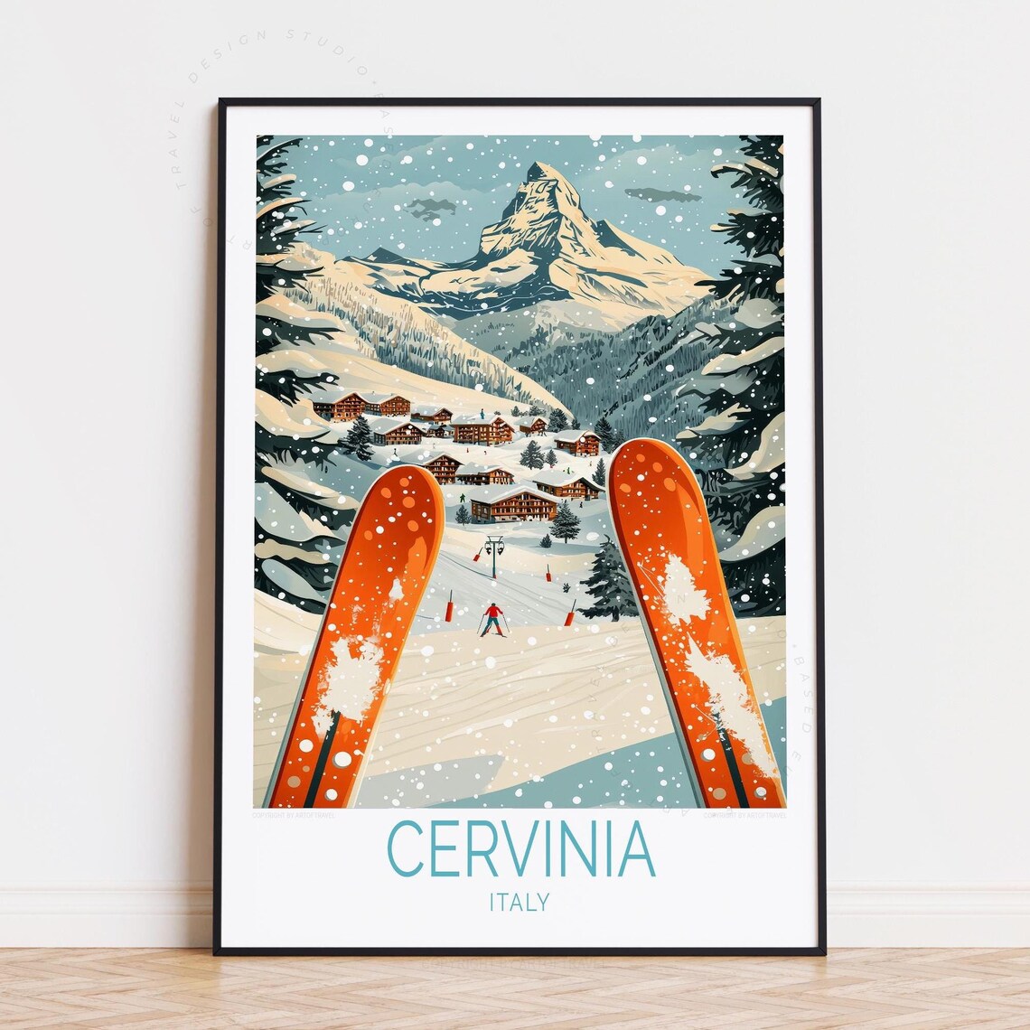 Cervinia Italy Matterhorn Peak Ski Resort Village Winter Poster