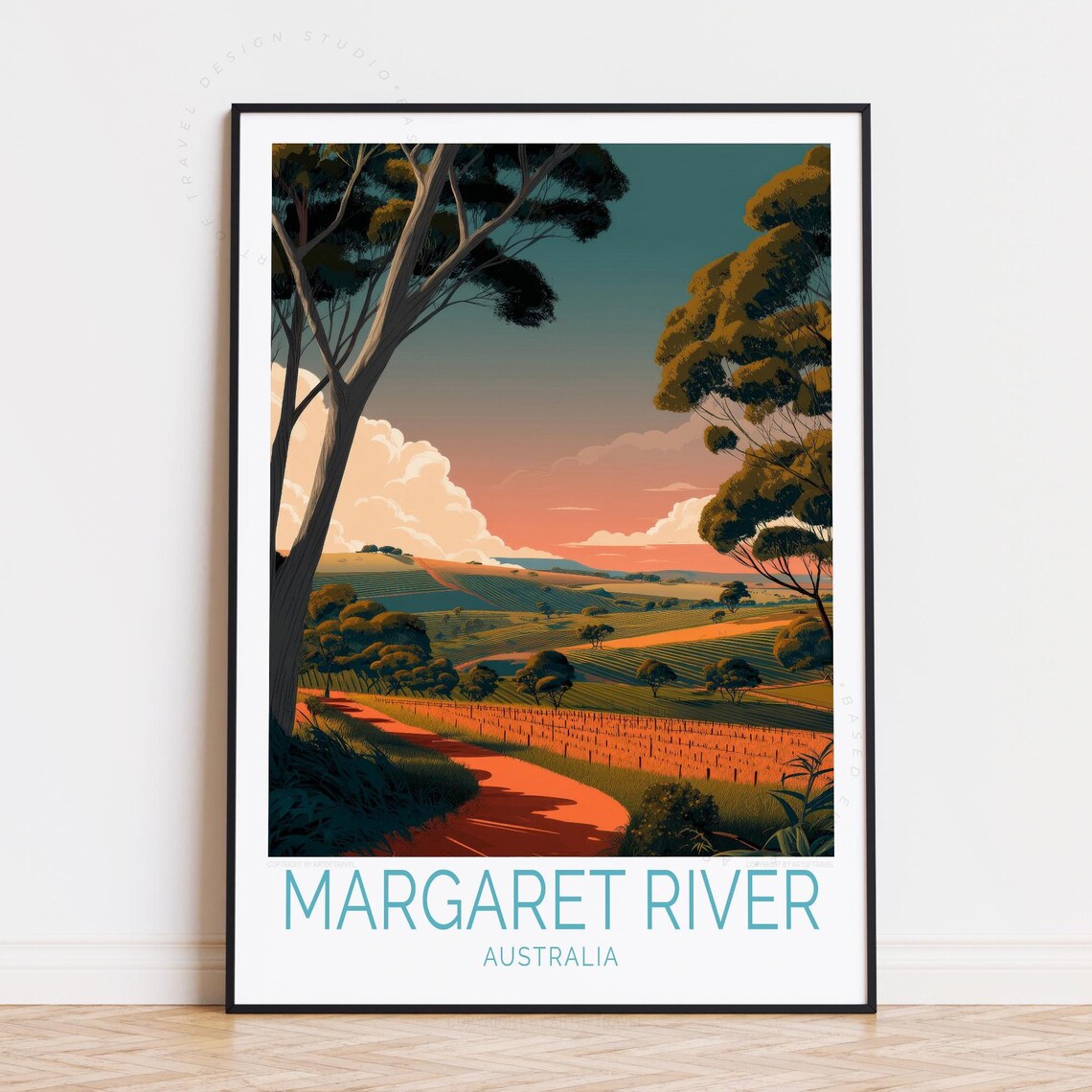 Margaret River Australia Vineyard Sunset Vintage Travel Poster