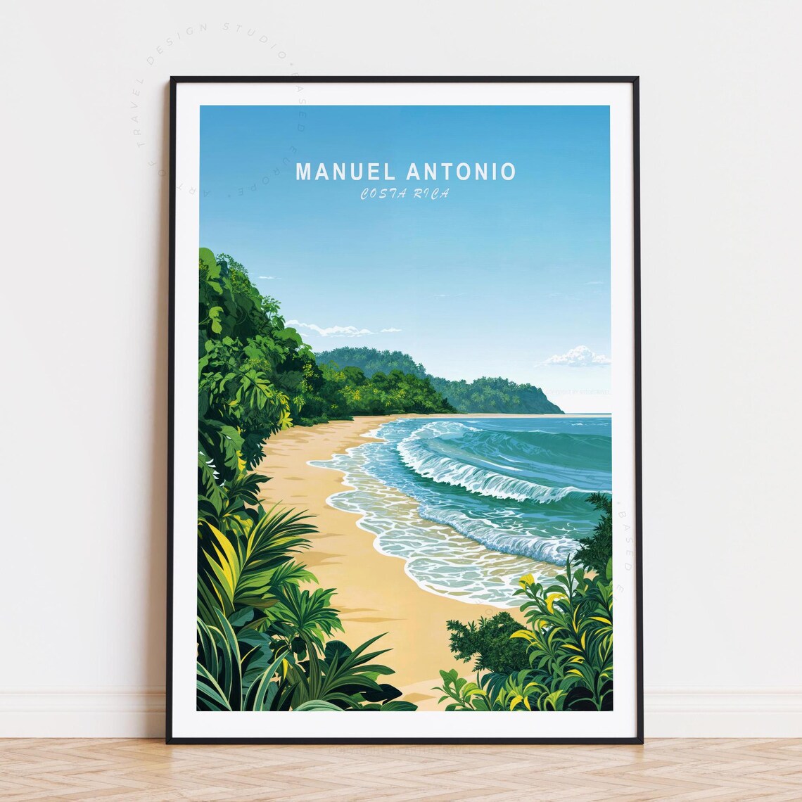 Manuel Antonio Costa Rica Tropical Beach Waves Vintage Travel Poster
