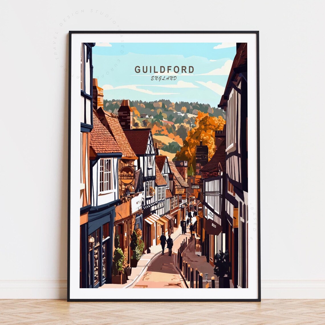 Guildford England Historic High Street in Autumn Hues Travel Poster