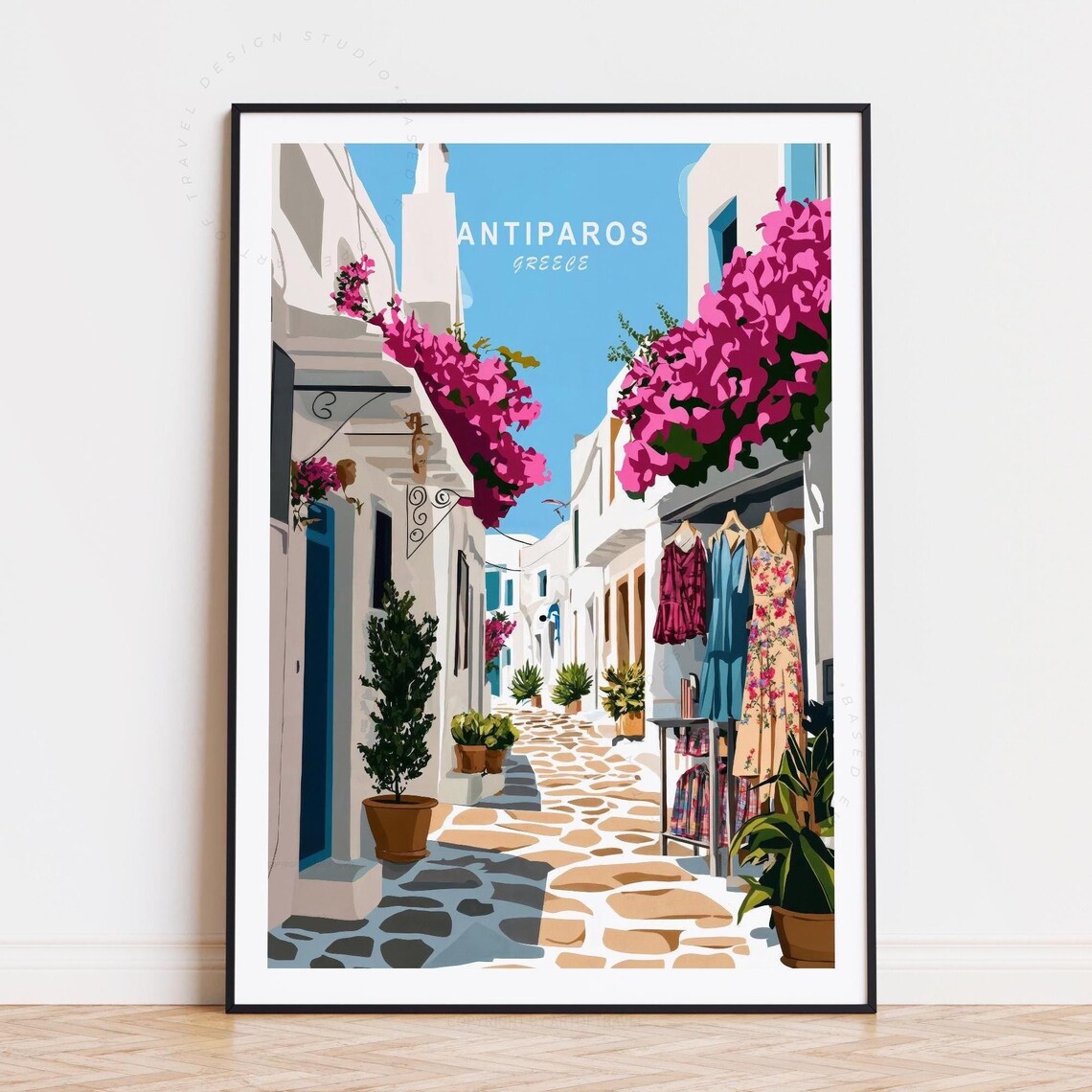 Antiparos Greece Flower Covered Island Street Summer Travel Poster