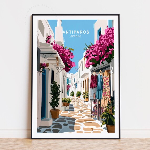 Antiparos Greece Flower Covered Island Street Summer Travel Poster
