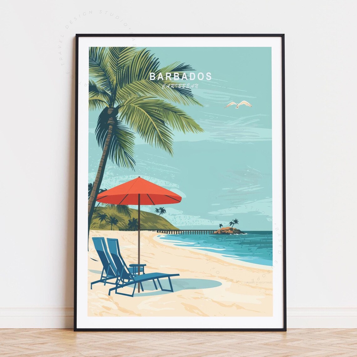 Barbados Travel Poster Caribbean Wall Art Print Birthday Present Minimalist Home Decor