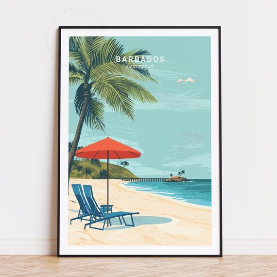 Barbados Travel Poster Caribbean Wall Art Print Birthday Present Minimalist Home Decor