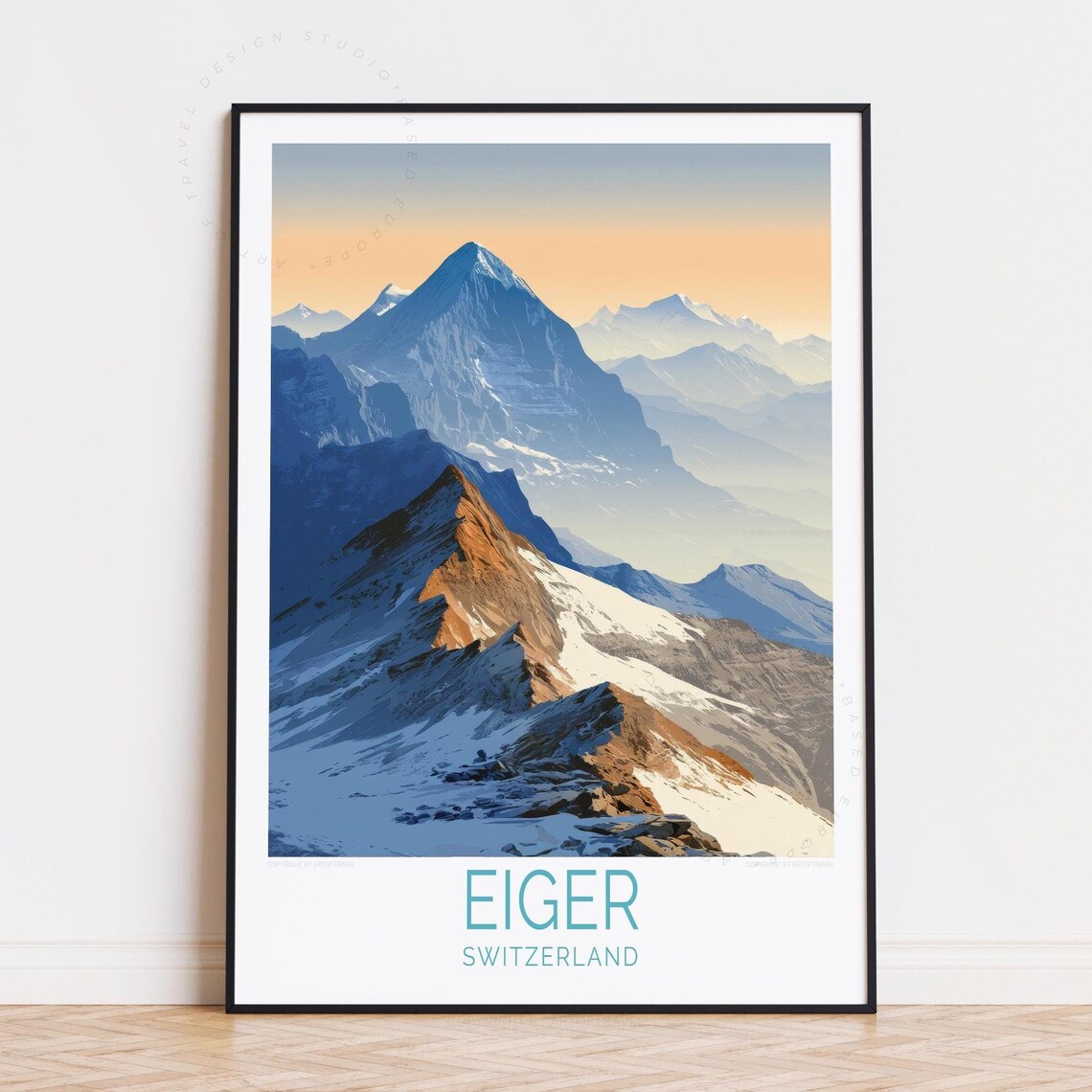 Eiger Switzerland Alpine Mountain Peak Vintage Illustration Art Poster