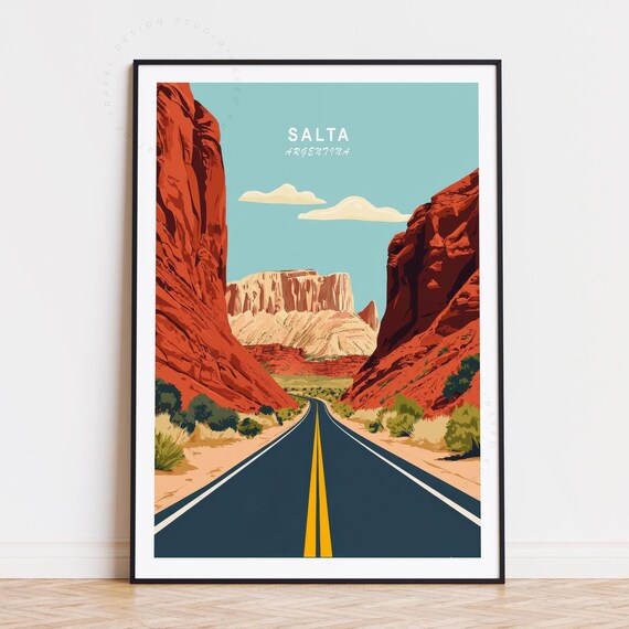 Salta Argentina Desert Highway Red Rock Canyon Scenic Travel Poster