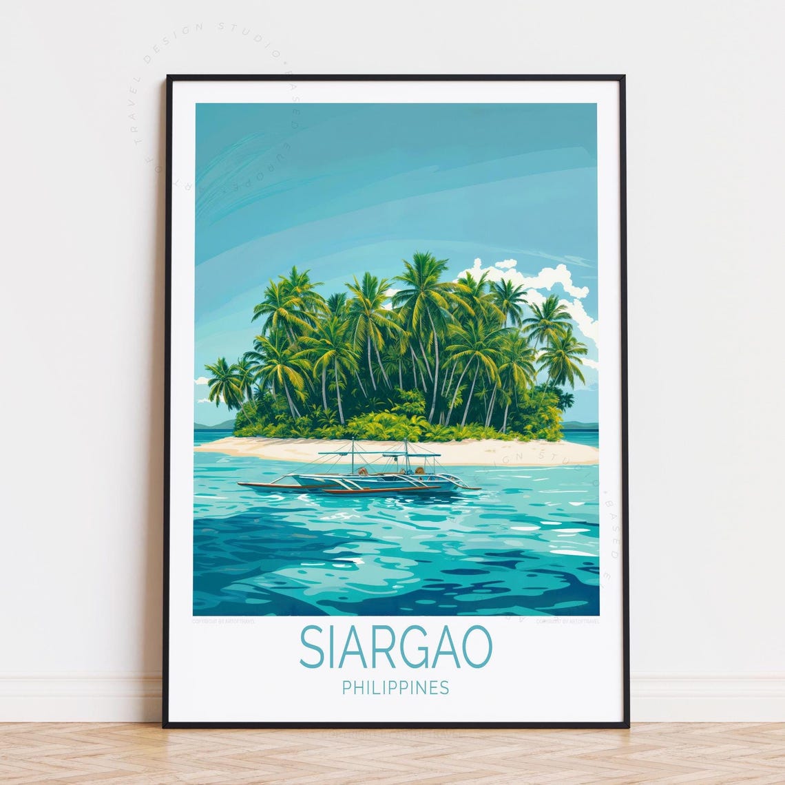 Siargao Philippines Palm Islet Banca Boat Turquoise Water Poster