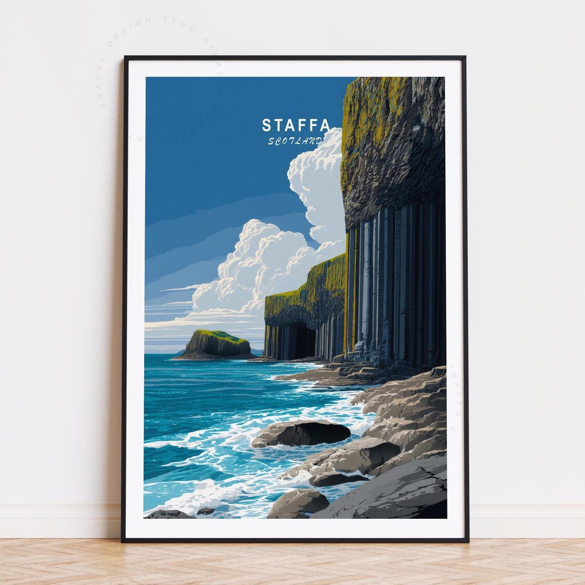 Dramatic Staffa Scotland Basalt Column Cliffs Coastal Poster