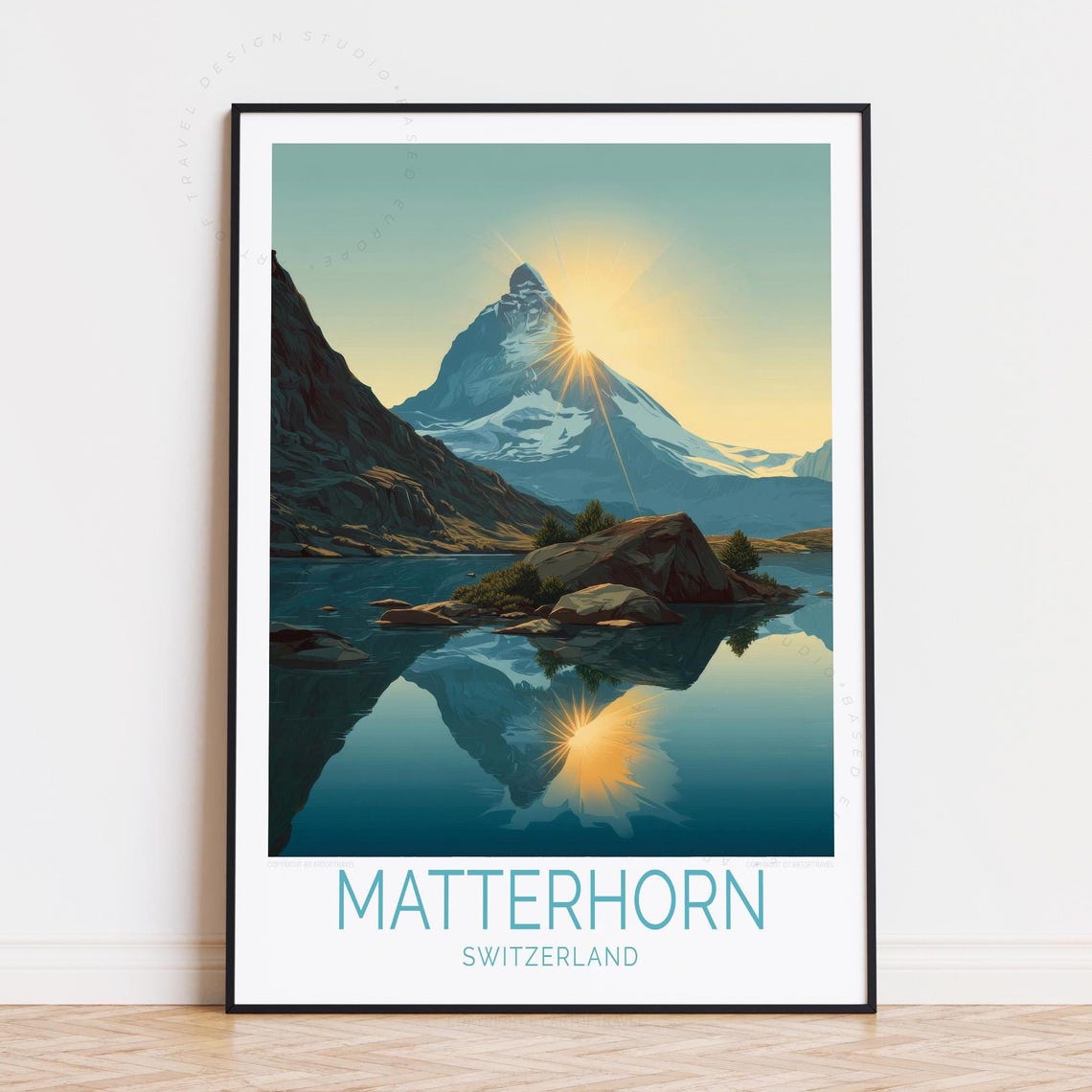 Matterhorn Switzerland Sunrise Mirror Lake Reflection Travel Poster