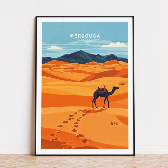 Merzouga Travel Poster Morocco Wall Art Sahara Desert Print Home Decor Birthday Gifts Custom