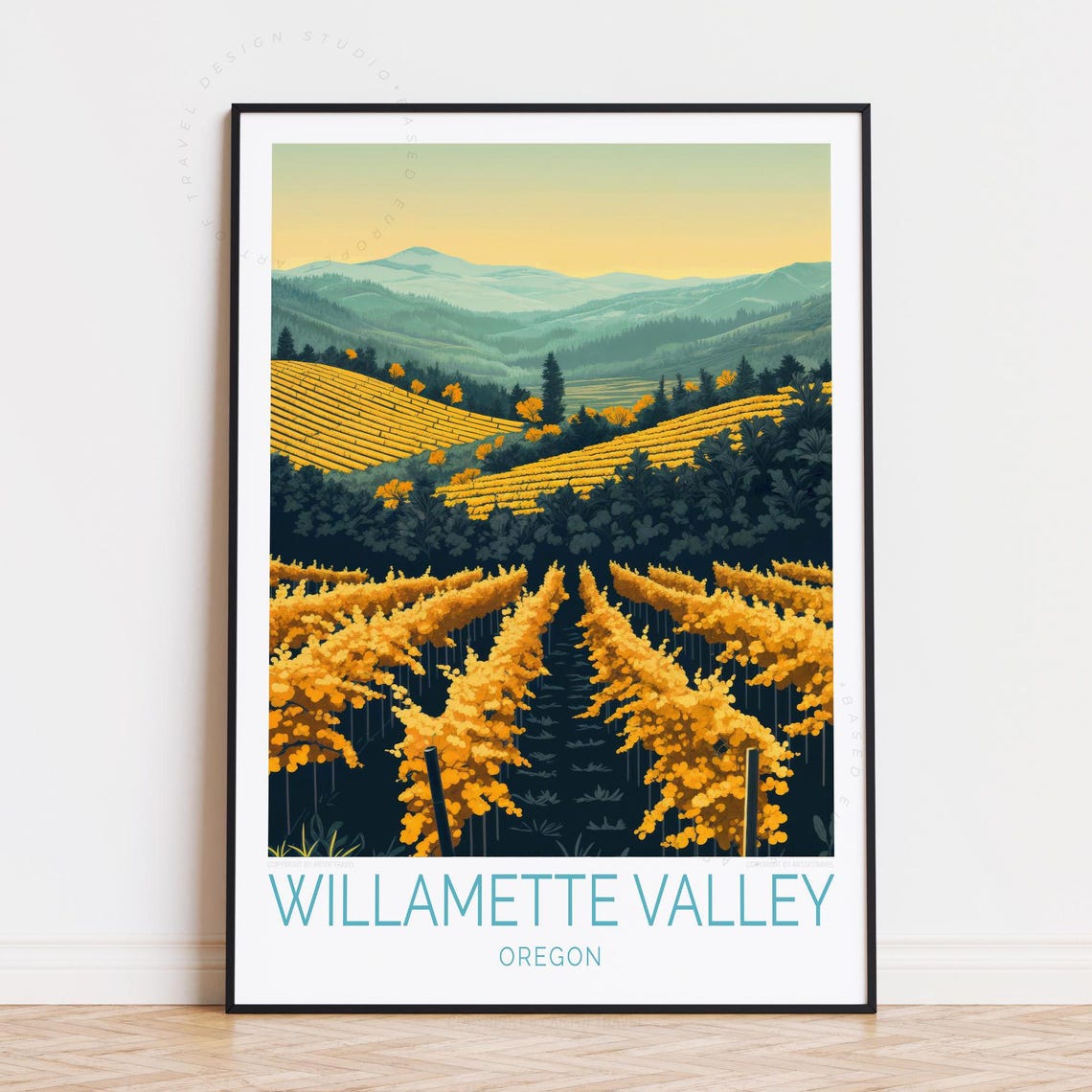 Willamette Valley Oregon Autumn Vineyard Rows And Green Hills Poster