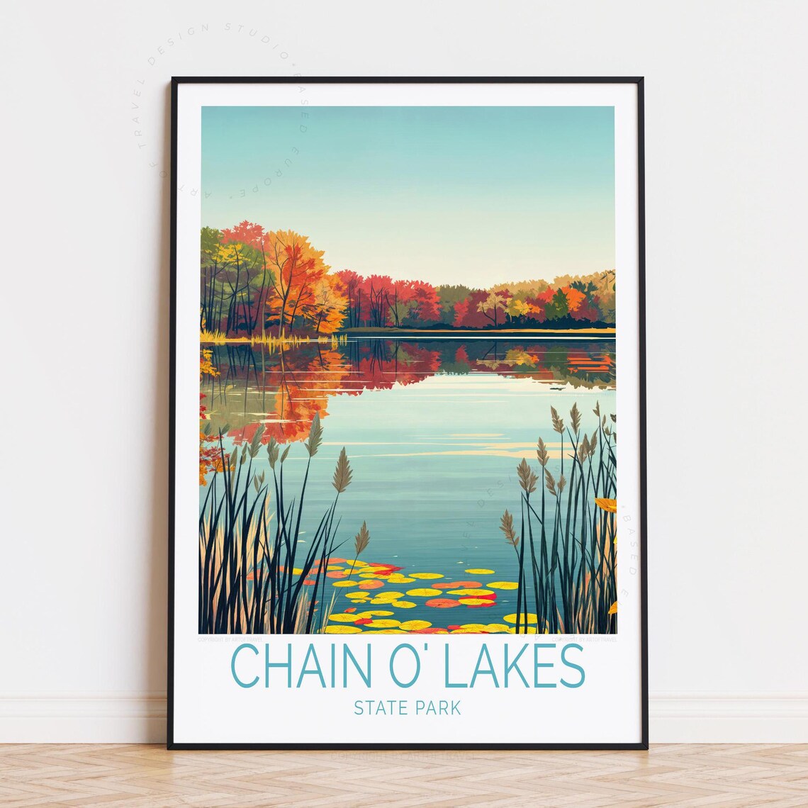 Chain O Lakes State Park Autumn Reeds Lily Pads Lake Art Poster