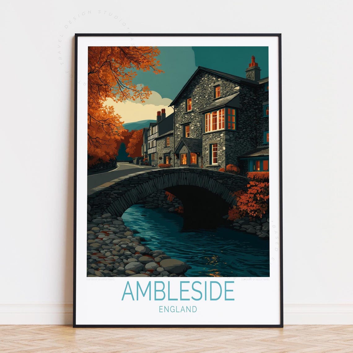 Ambleside England Stone Bridge Over River Autumn Travel Poster