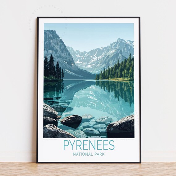 Pyrenees National Park Mirror Lake Snowy Peaks Reflection Art Poster
