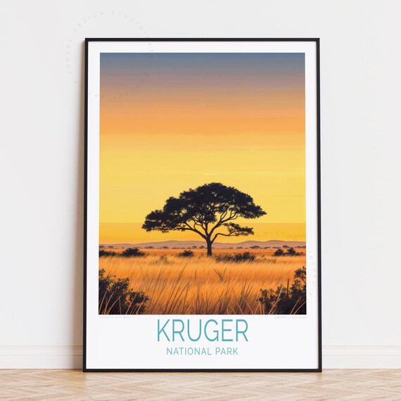 Kruger National Park Acacia Tree Sunset Savanna Travel Poster