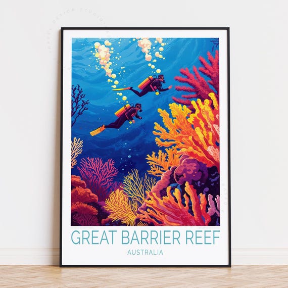 Great Barrier Reef Australia Travel Poster Wall Art Print Home Decor Birthday Present Personalised Gifts