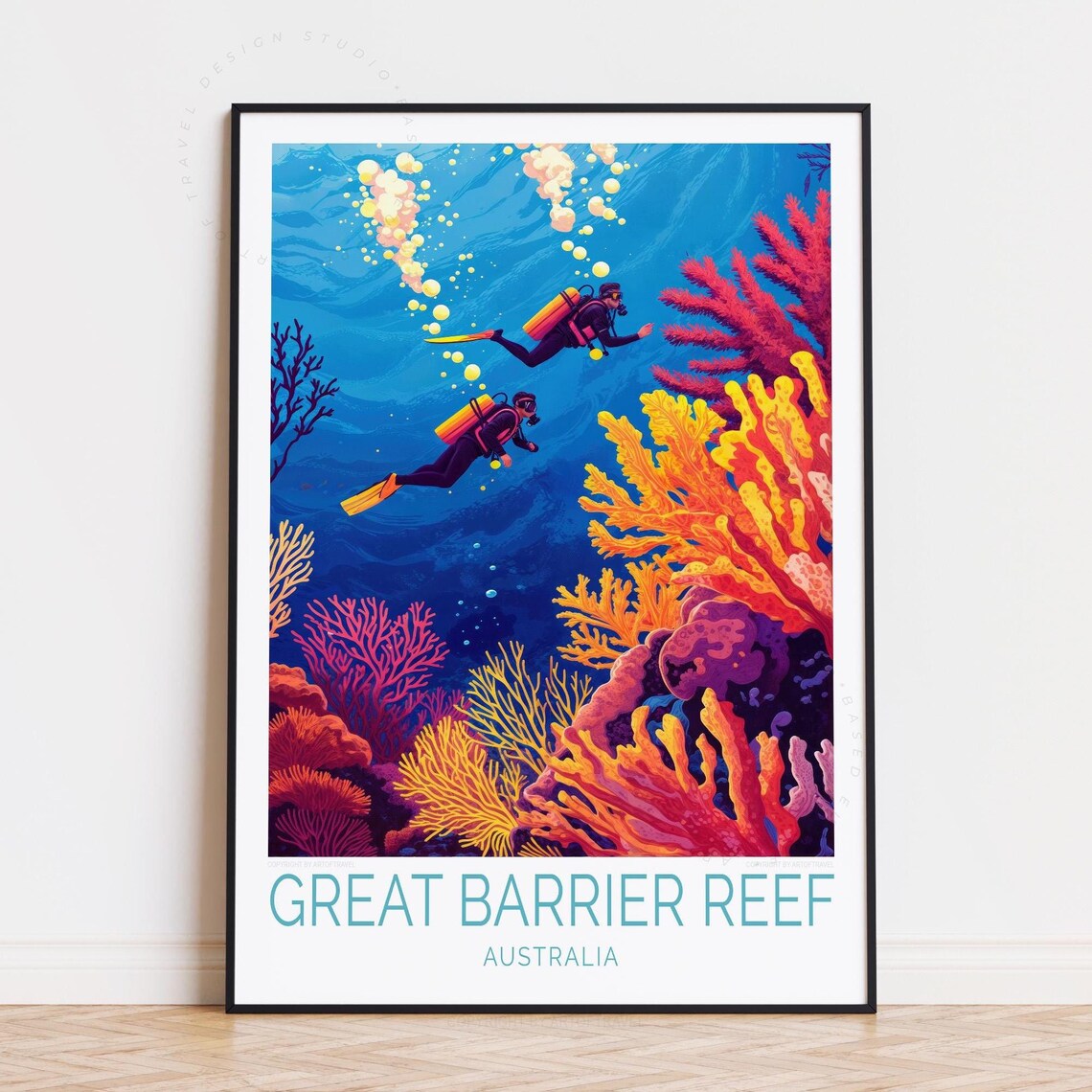 Great Barrier Reef Australia Scuba Diver Coral Garden Travel Poster