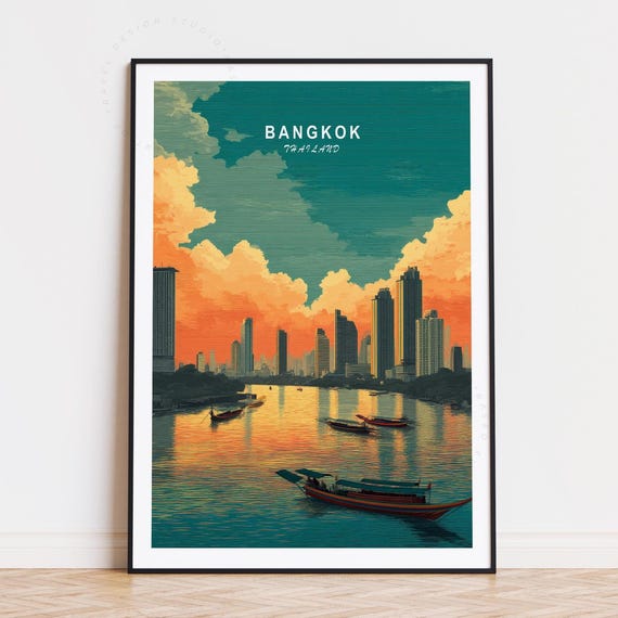 Bangkok Travel Poster, Thailand Minimalist Art Print