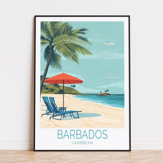 Barbados Caribbean Travel Poster Wall Art Print Birthday Present Anniversary Gifts Home Decor Custom