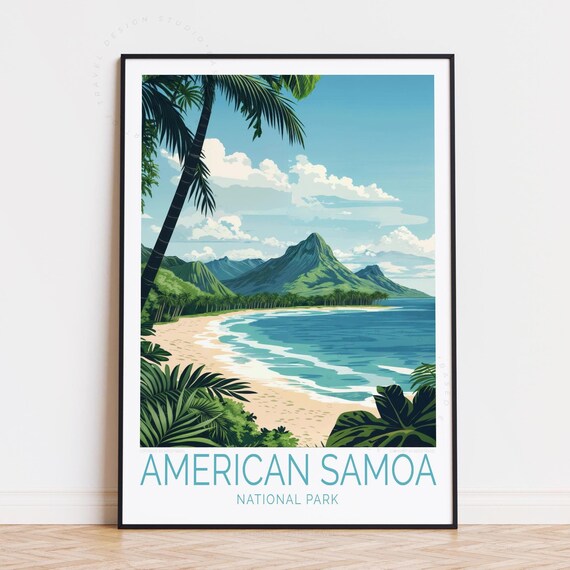American Samoa National Park Beach Leaning Palm Turquoise Sea Poster
