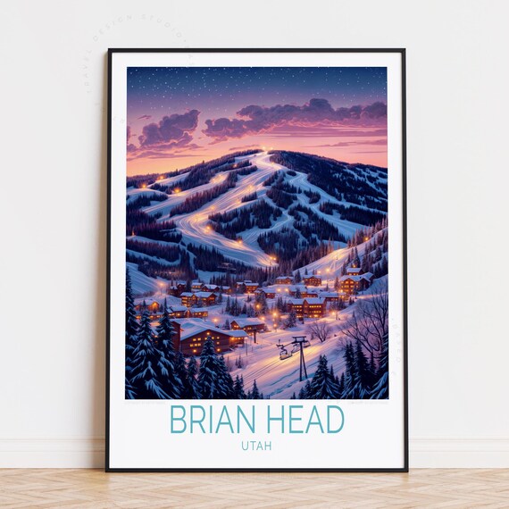 Brian Head Utah Night Ski Slopes Lit Mountain Resort Travel Poster
