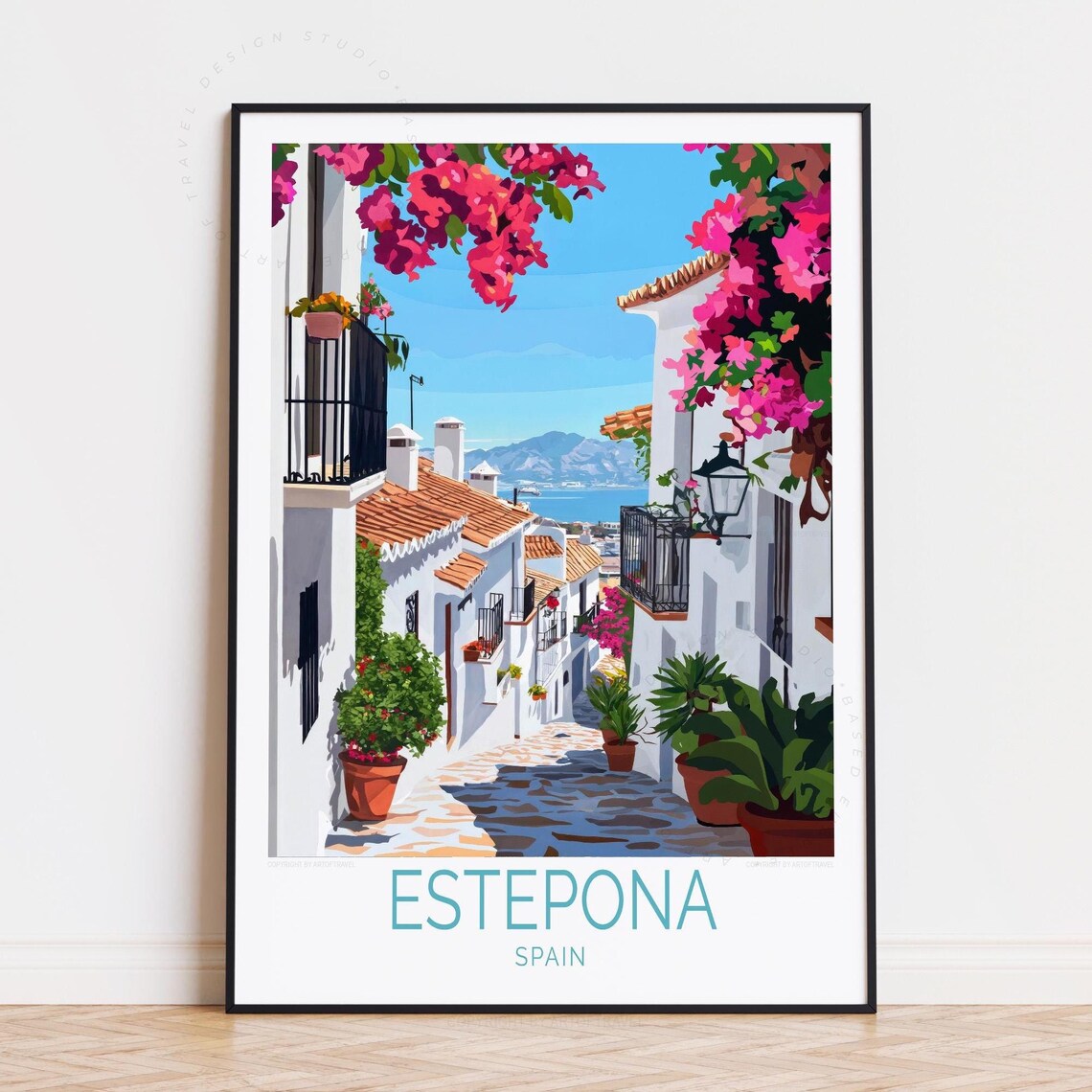 Estepona Spain Old Town White Village Bougainvillea Sea Poster