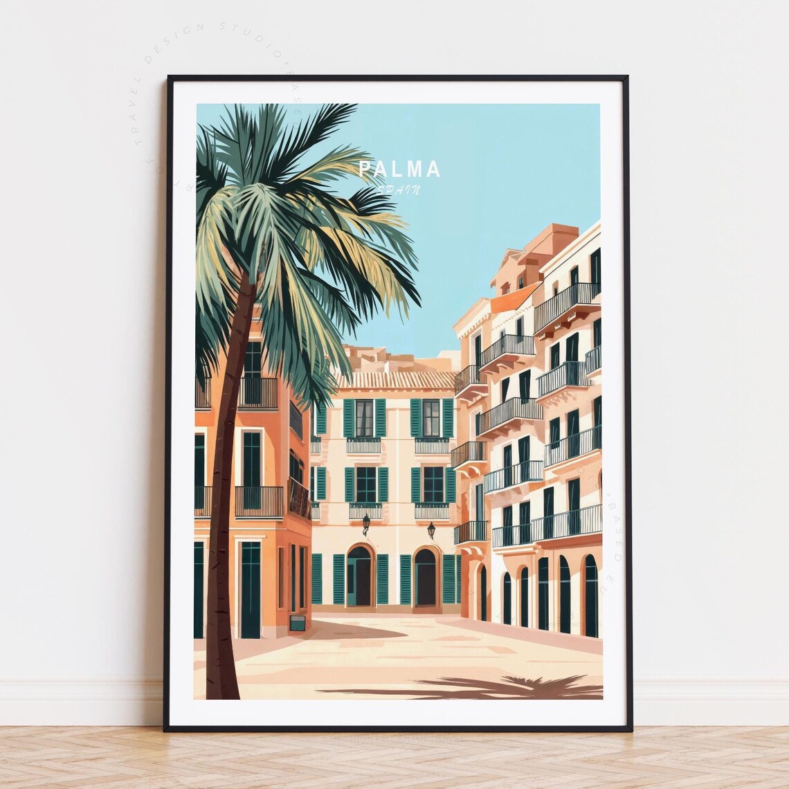 Palma Spain Palm Tree Plaza Historic Old Town Buildings Travel Poster