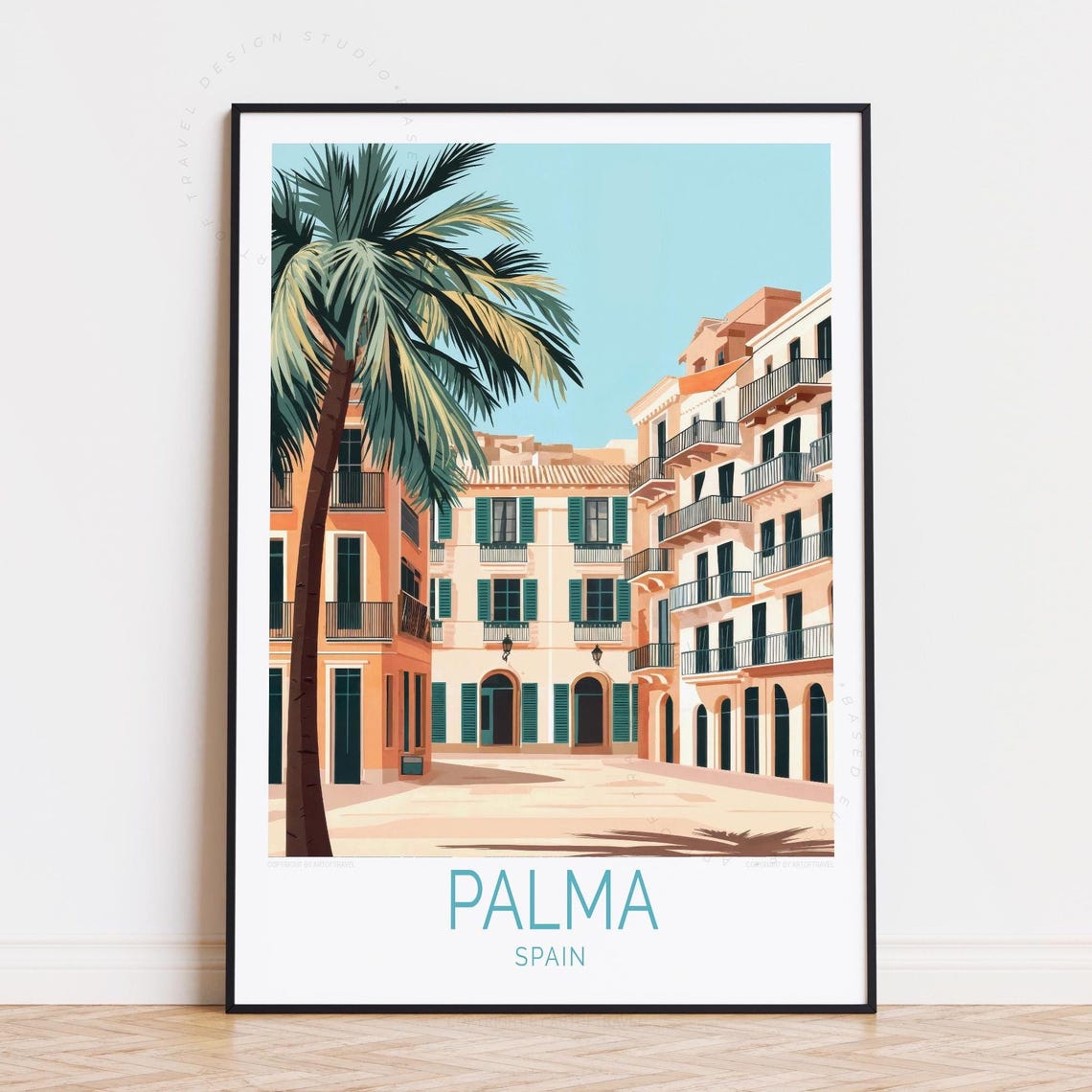 Palma Spain Old Town Palm Tree Historic Square Travel Poster