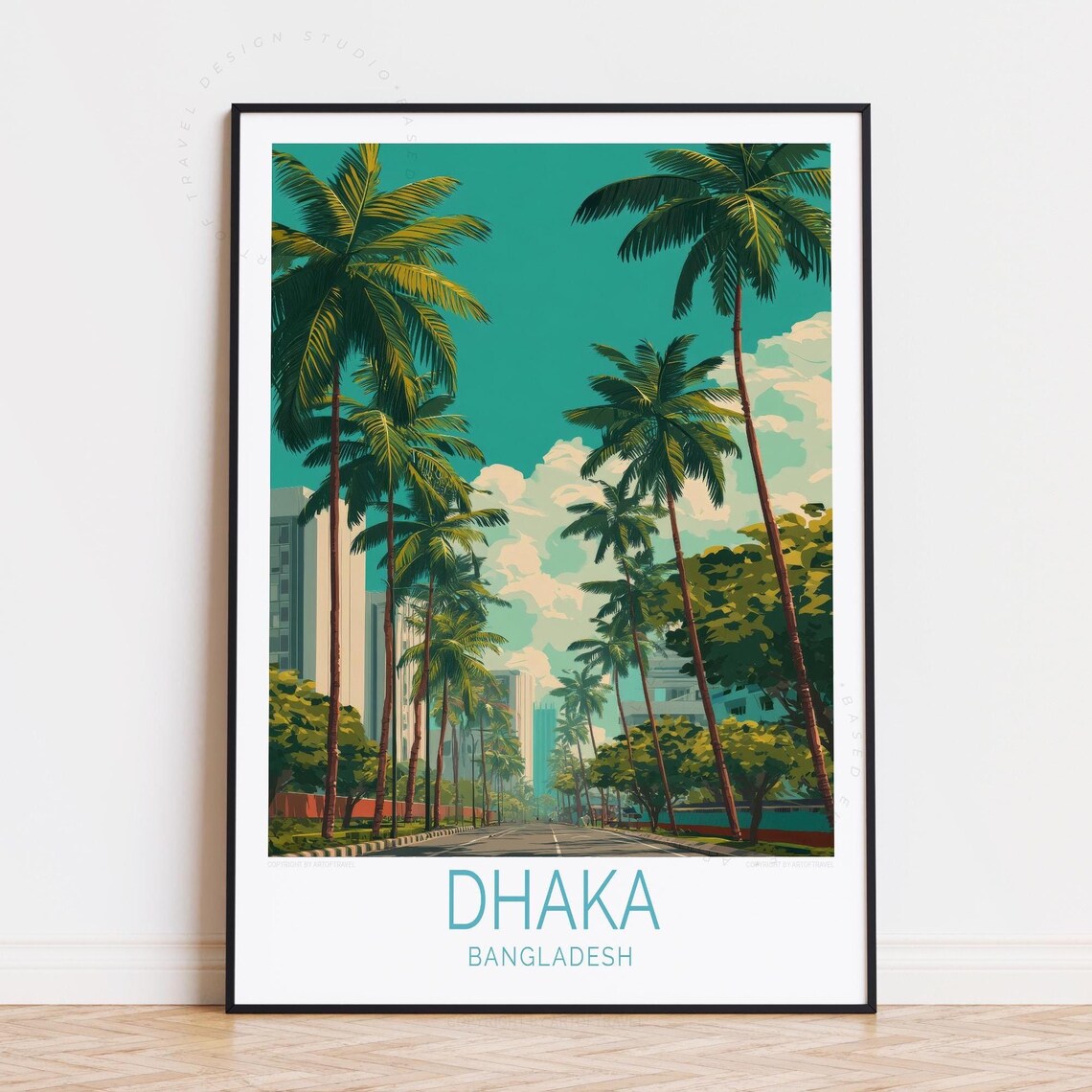 Dhaka Bangladesh Palm Lined Avenue Vintage City Travel Poster