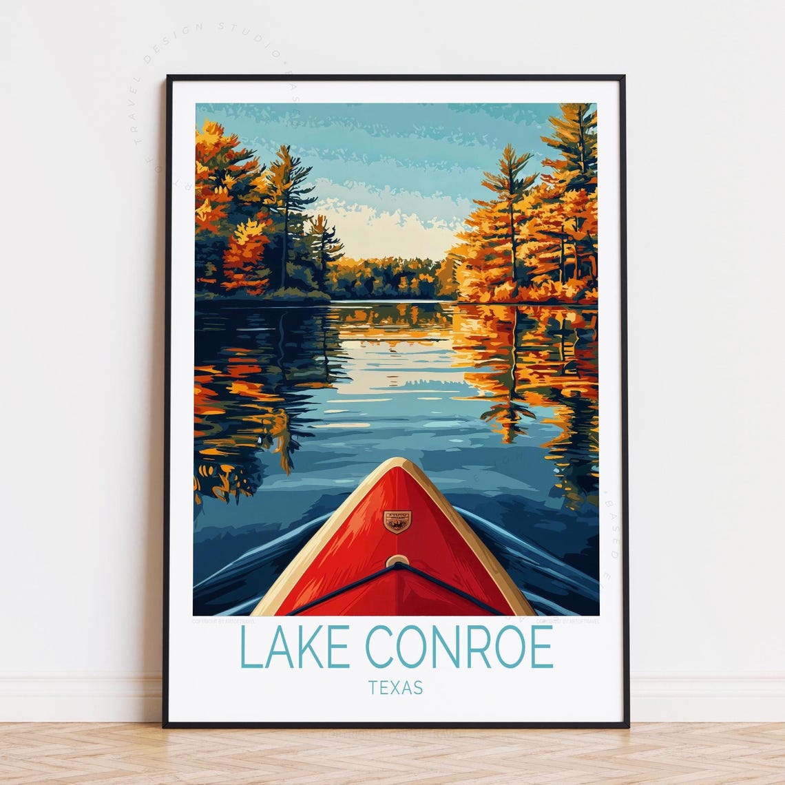 Lake Conroe Texas Kayak Golden Fall Reflections Travel Poster