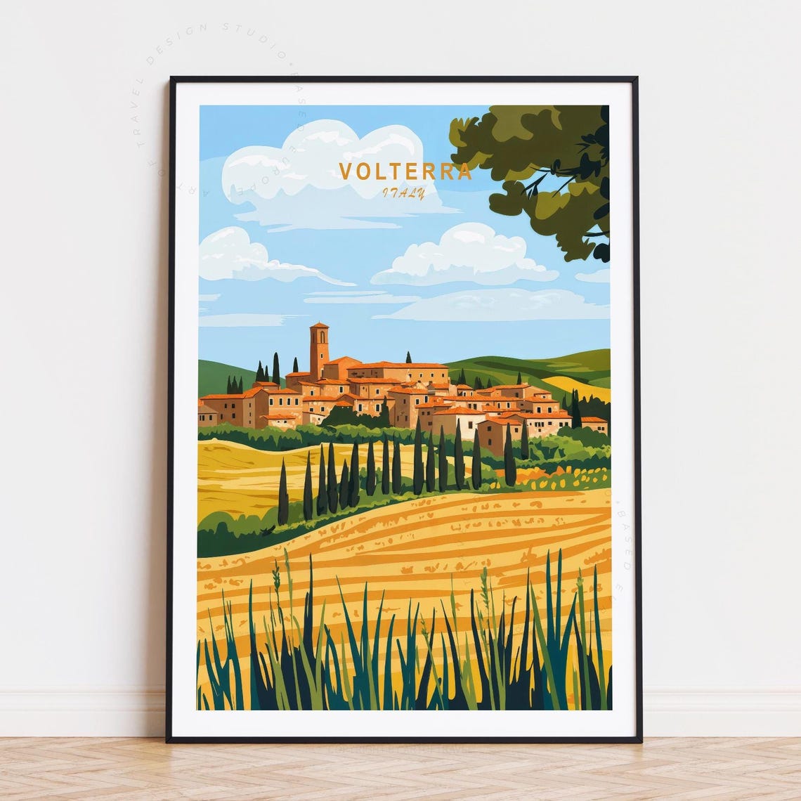 Volterra Italy Tuscan Hill Town Over Golden Wheat Fields Poster