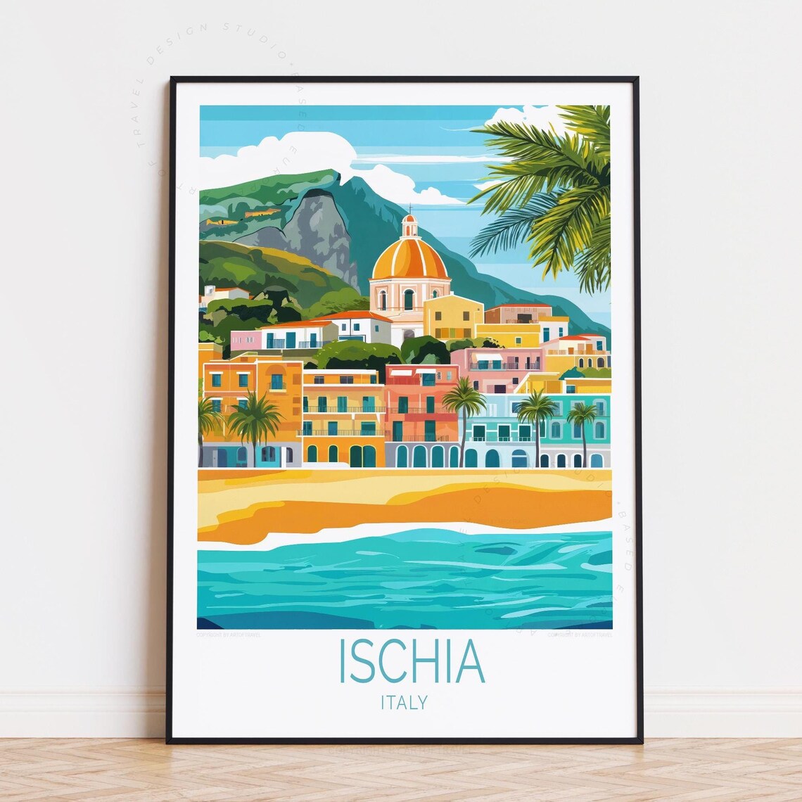 Ischia Italy Island Beach Domed Church Mountain Coast Poster