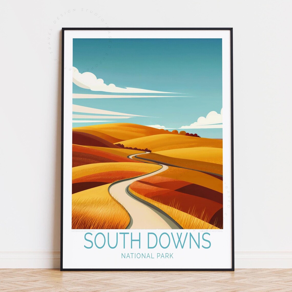 South Downs National Park Golden Amber Rolling Hills Trail Poster