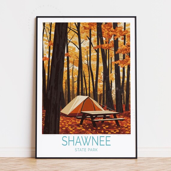 Shawnee State Park Golden Autumn Woods Campsite Tent Travel Poster