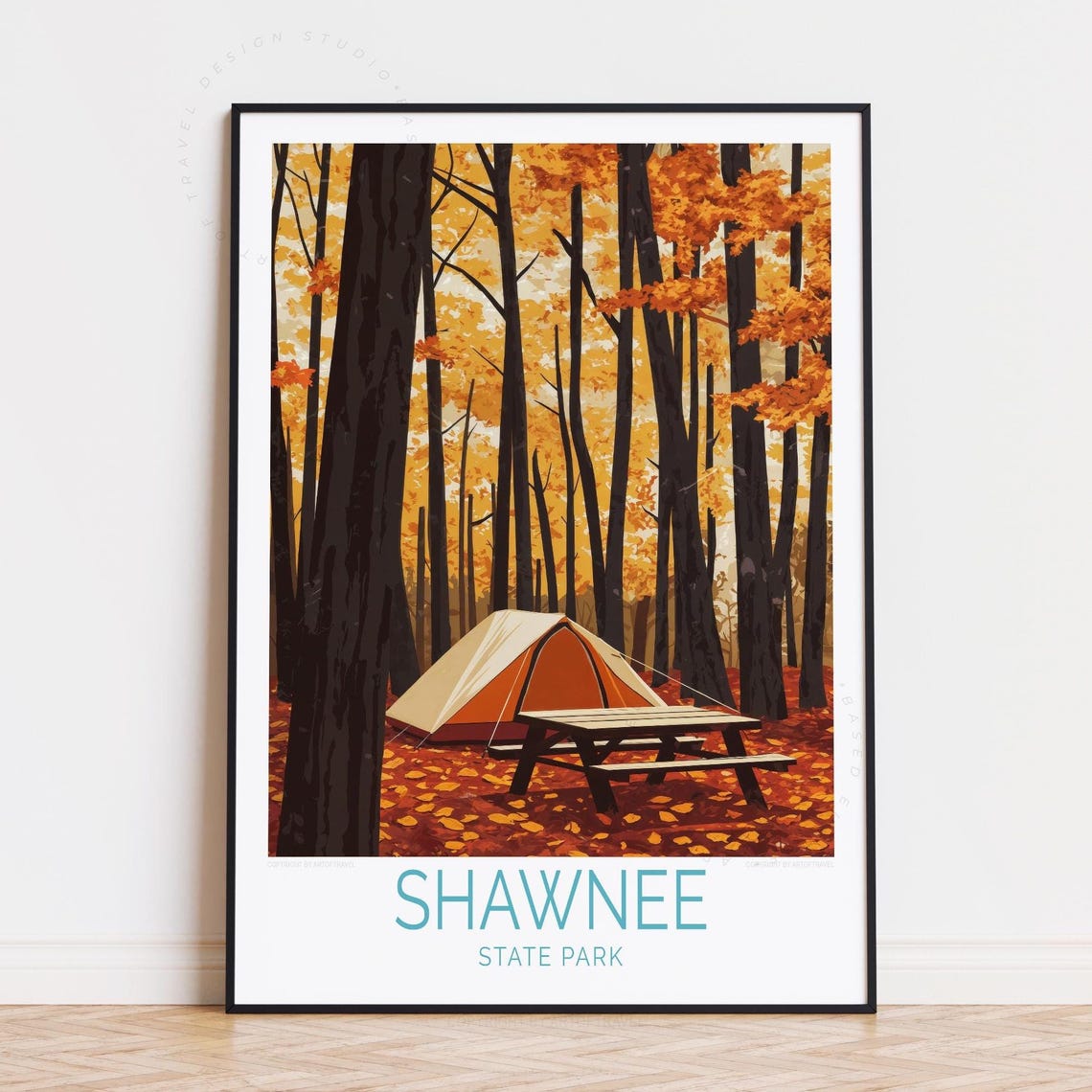 Shawnee State Park Golden Autumn Woods Campsite Tent Travel Poster