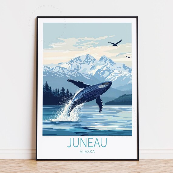 Juneau Travel Poster Alaska Wall Art Print Home Decor Dolphin Birthday Gifts Personalised