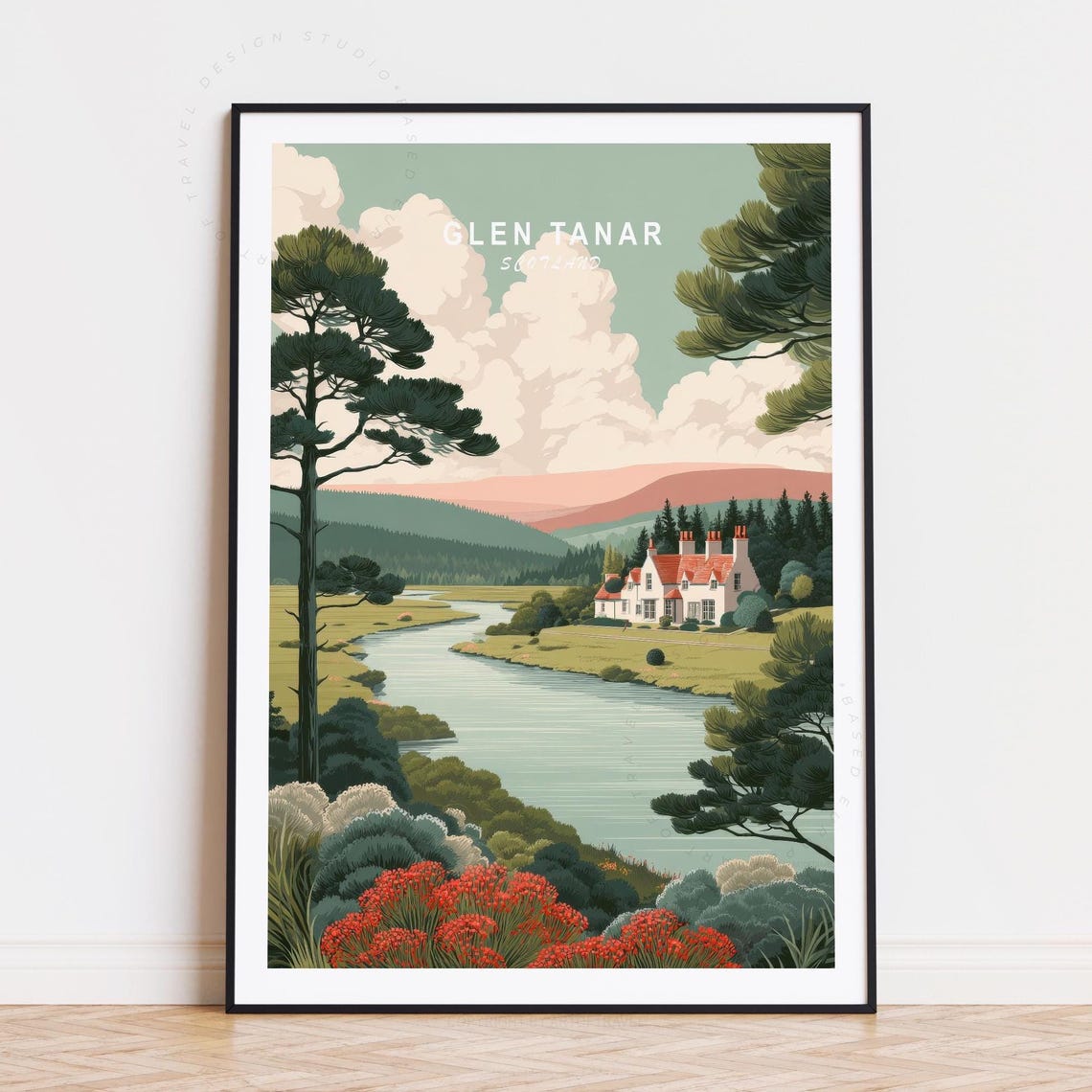 Glen Tanar Scotland Highland Cottage River Vintage Travel Poster