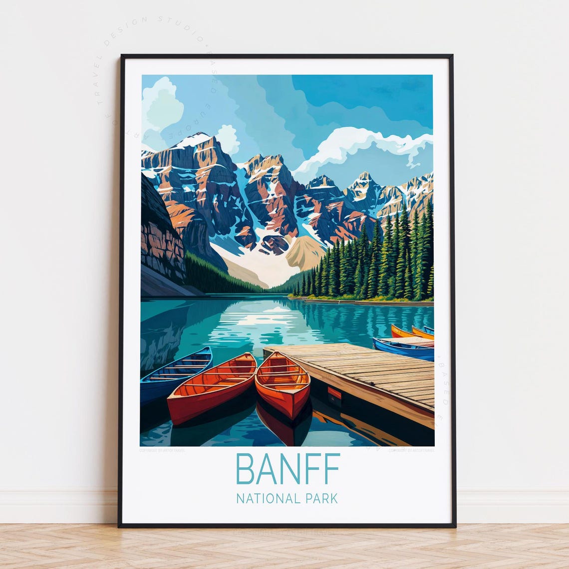 Banff National Park Canoe Dock Turquoise Alpine Lake Travel Poster