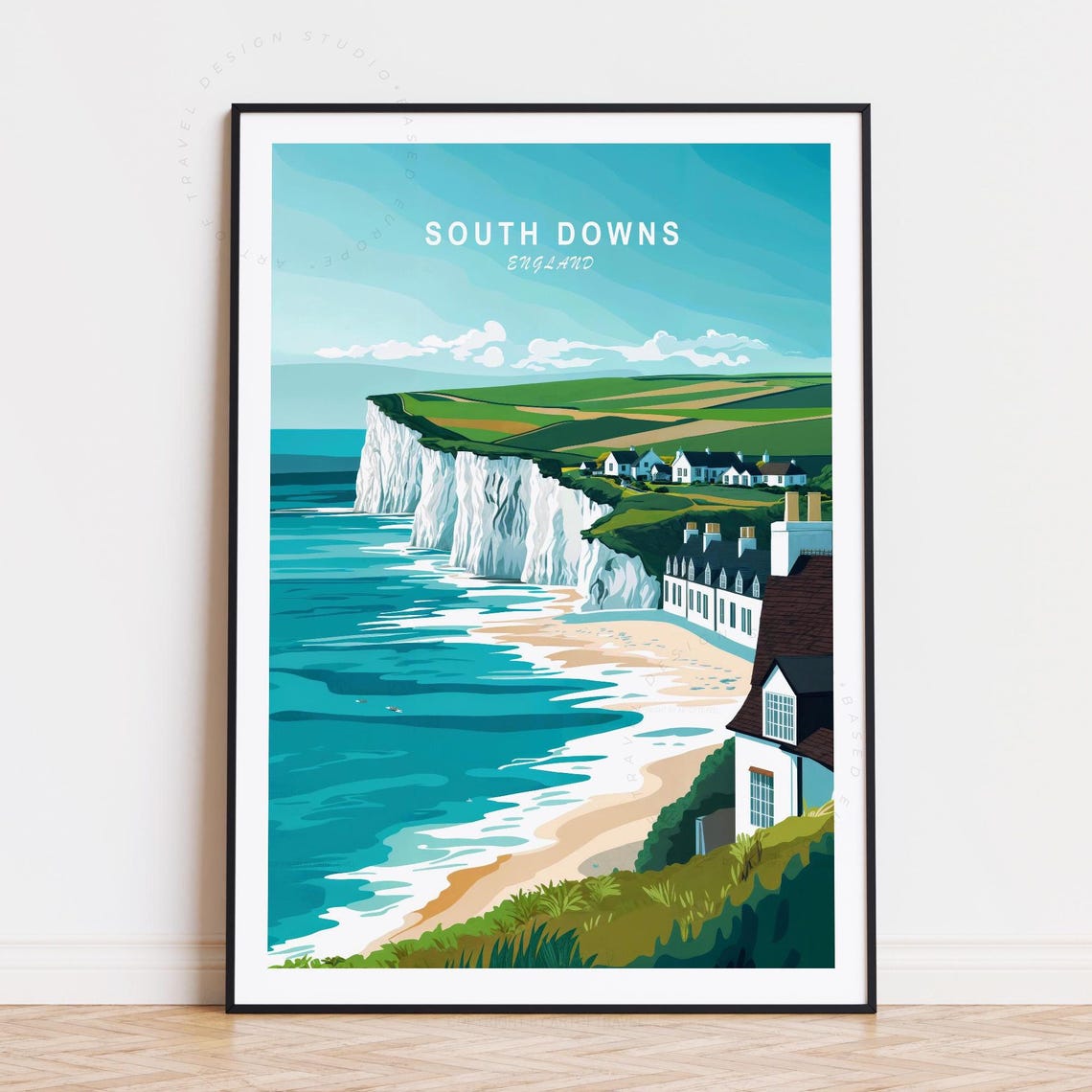 South Downs England Chalk Cliffs Coastline Beach View Poster