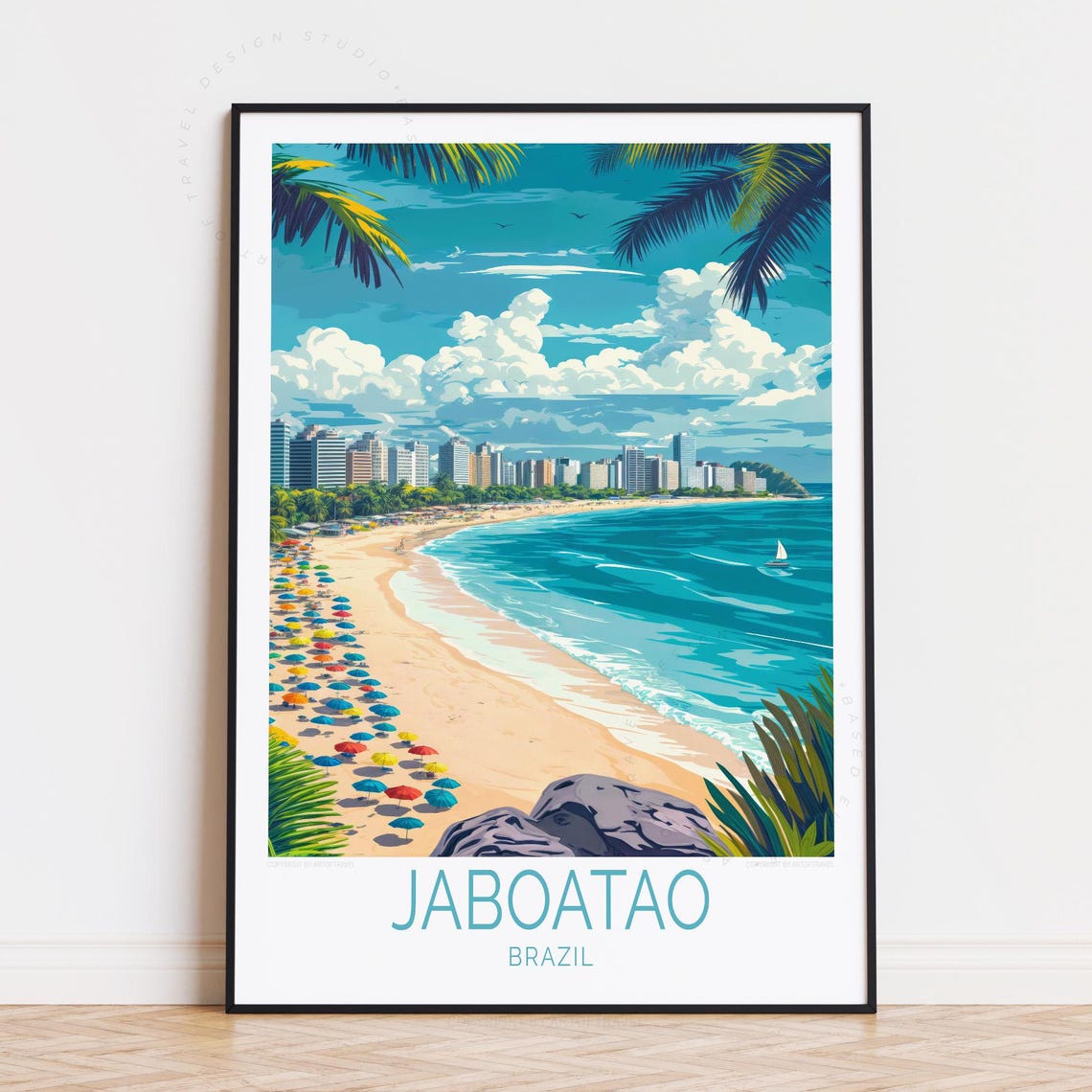 Jaboatao Brazil Tropical Beach Rainbow Umbrellas Summer Travel Poster
