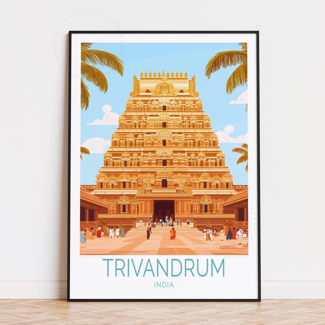 Trivandrum India Ornate Golden Temple Facade Under Blue Sky Poster