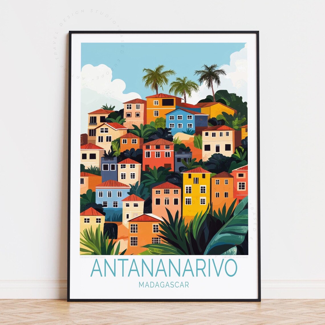 Antananarivo Madagascar Colorful Hillside Cityscape Travel Poster