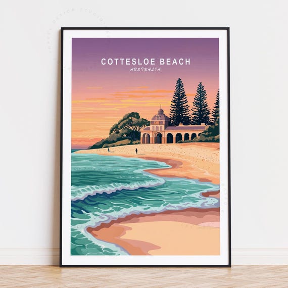 Cottesloe Australia Travel Poster Wall Art Beach Print Personalised Home Decor Birthday Gifts